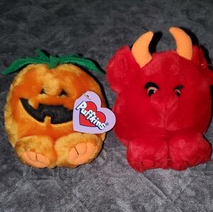 Vintage 1997 Halloween Puffkins Beanies - Cute Pumpkin and Devil